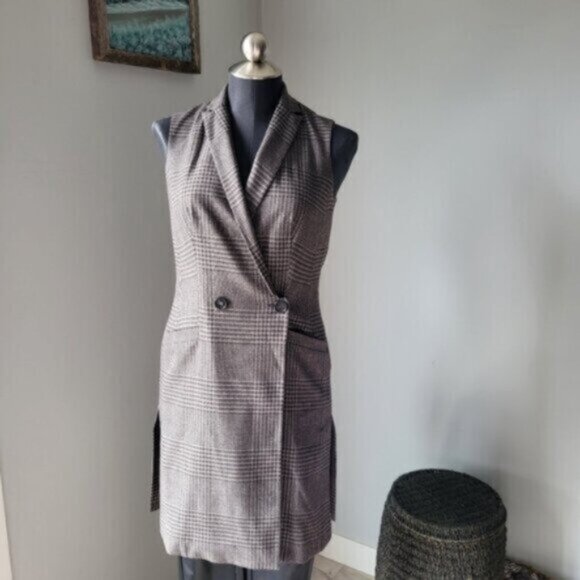 Double Breasted Houndstooth Long Blazer Vest Sz 0/Small - Picture 10 of 11